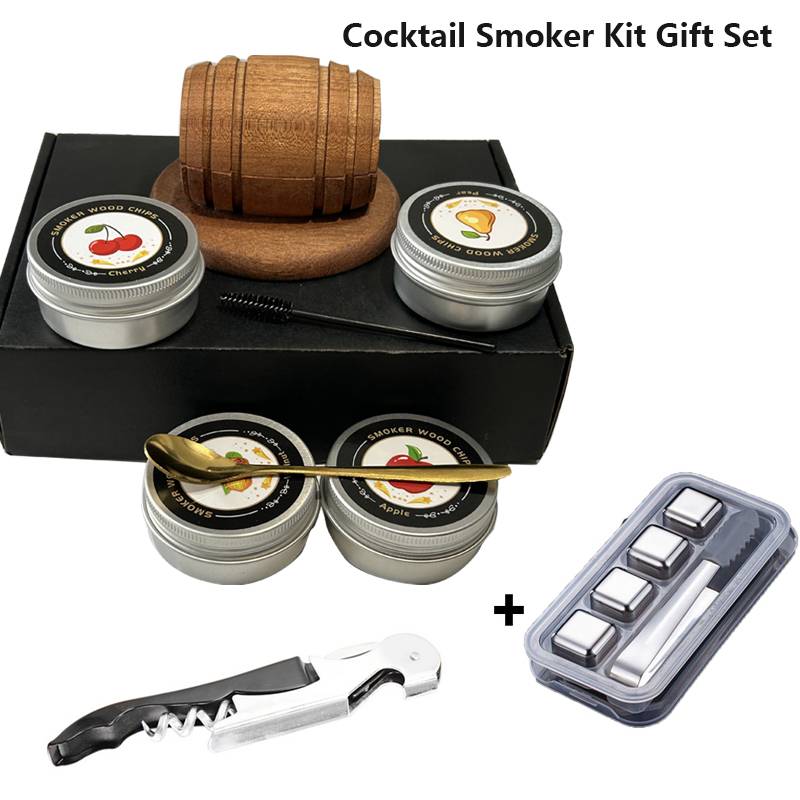 Neues Modell Fass Cocktail Räucherset mit Holzchips - 4 Geschmacksrichtungen Old Fashioned Getränkeräucher Infuser für Bargetränke Küche