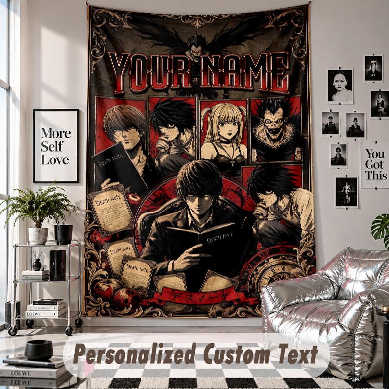 Wall Hanging Tapestry With Custom Name & Text, Death Note Decorative Tapestry For Bedroom