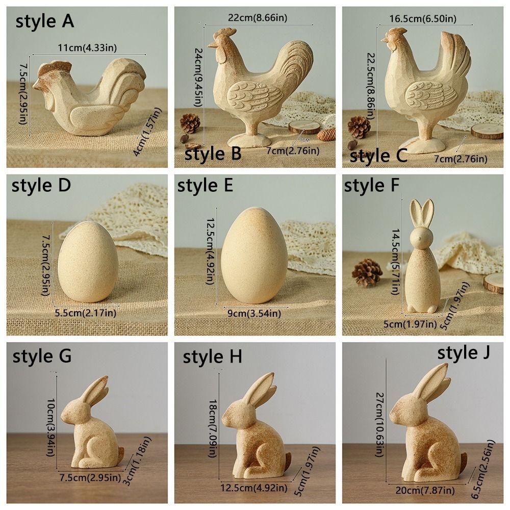 Hand-painted Wooden Bunny Statue Rooster Painting Rabbit Figure  Home Decoration