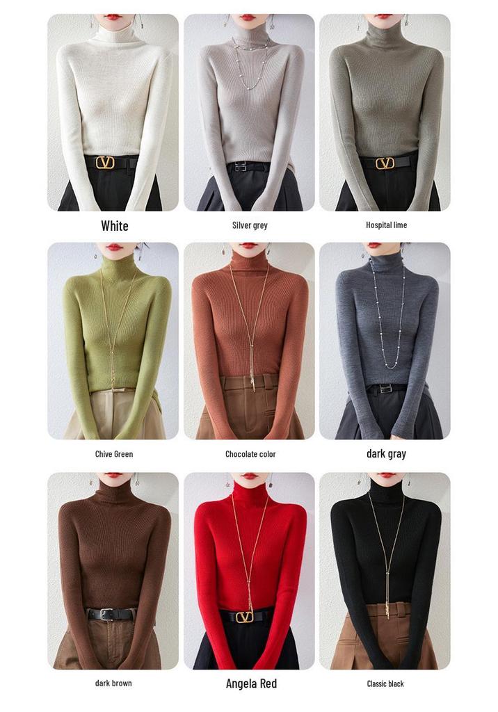 Women's Slim-Fit High-Neck Wool Sweater - Soft, Seamless Knit Base Layer for Autumn/Winter