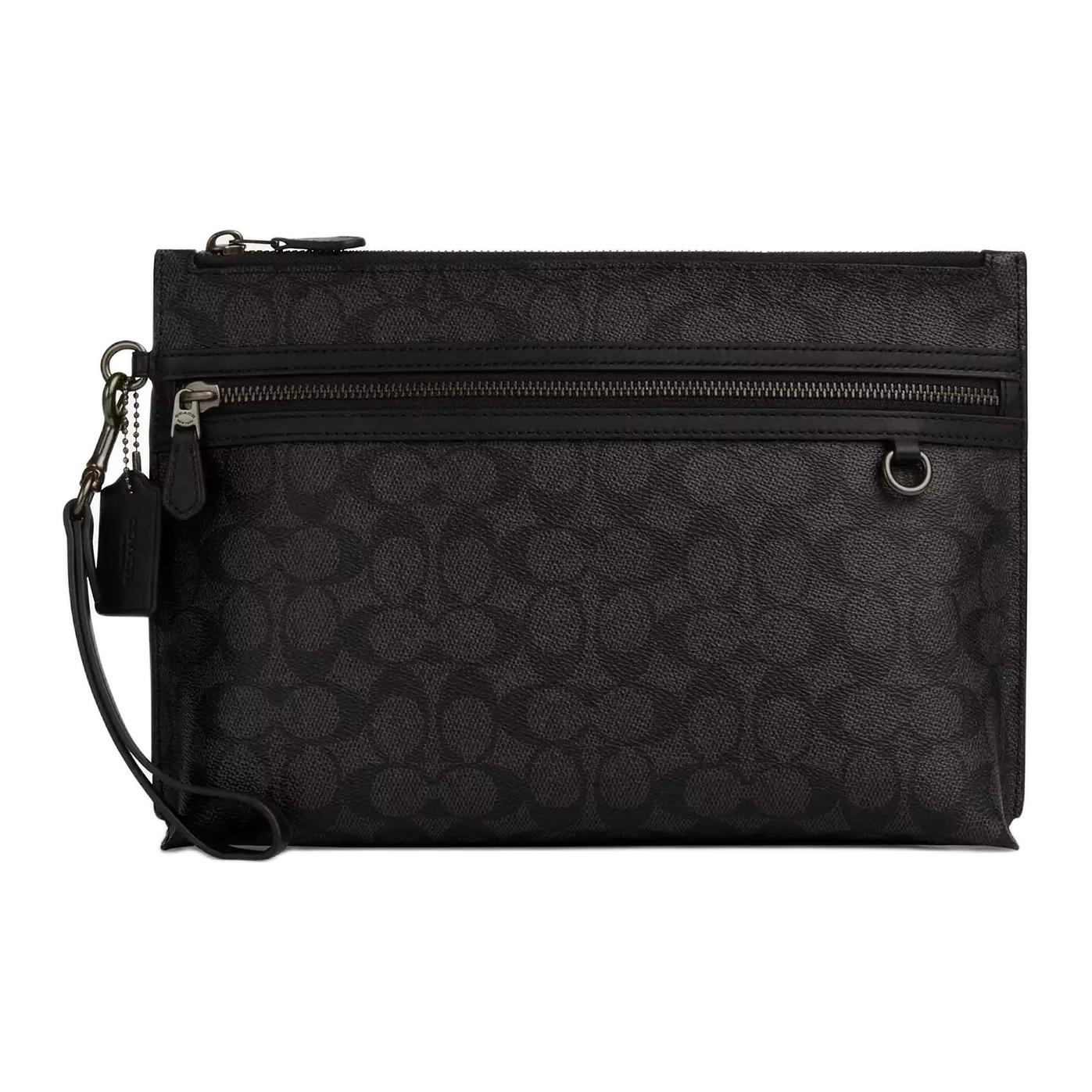Coach Pouch 29 Detachable Wrist Strap Zipper Closure Coated Canvas Clutch Large Unisex clutch Black CY985-QBMI5 Basic Set (Bag+Dust Bag)