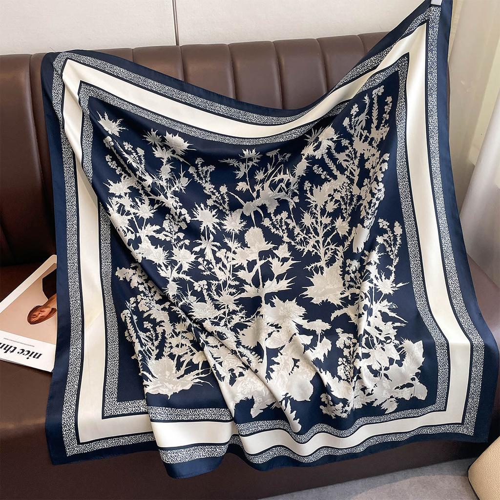 Summer new fashion trend scarf female navy style professional square scarf simulation silk 91 shawl European and American sunscreen silk scarf