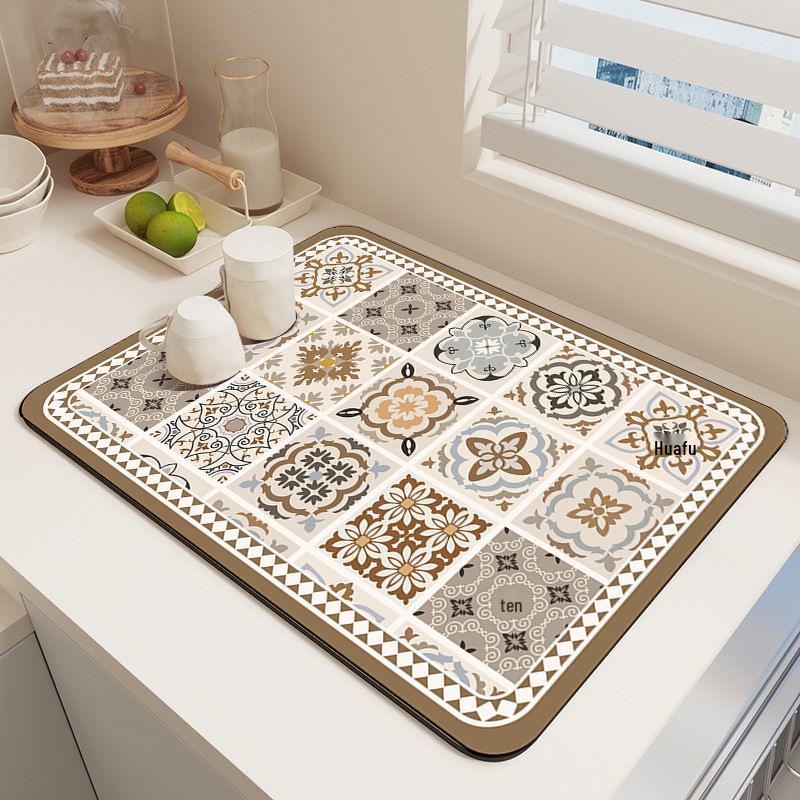 Retro Floral Anti-scalding Water-absorbing Coaster: Non-slip, Dirt-resistant, Easy-to-Clean Diatomaceous Earth Coffee Mat