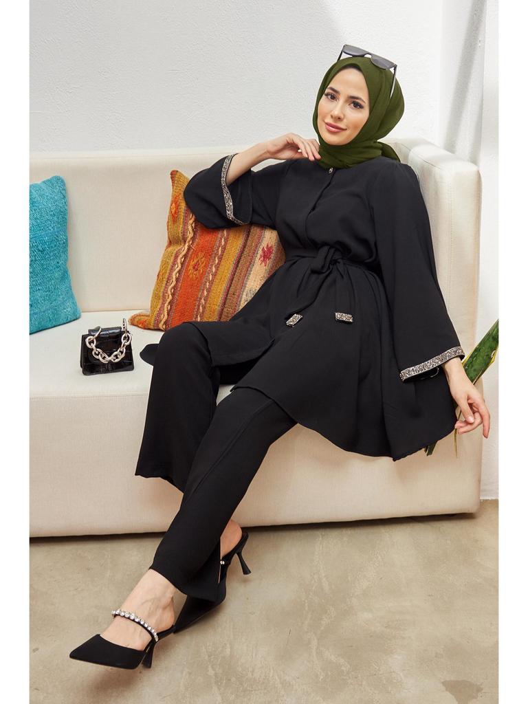 Muslim Women's Fashion 2-Piece Set: Hot Drilling Loose Top & Flared Pants