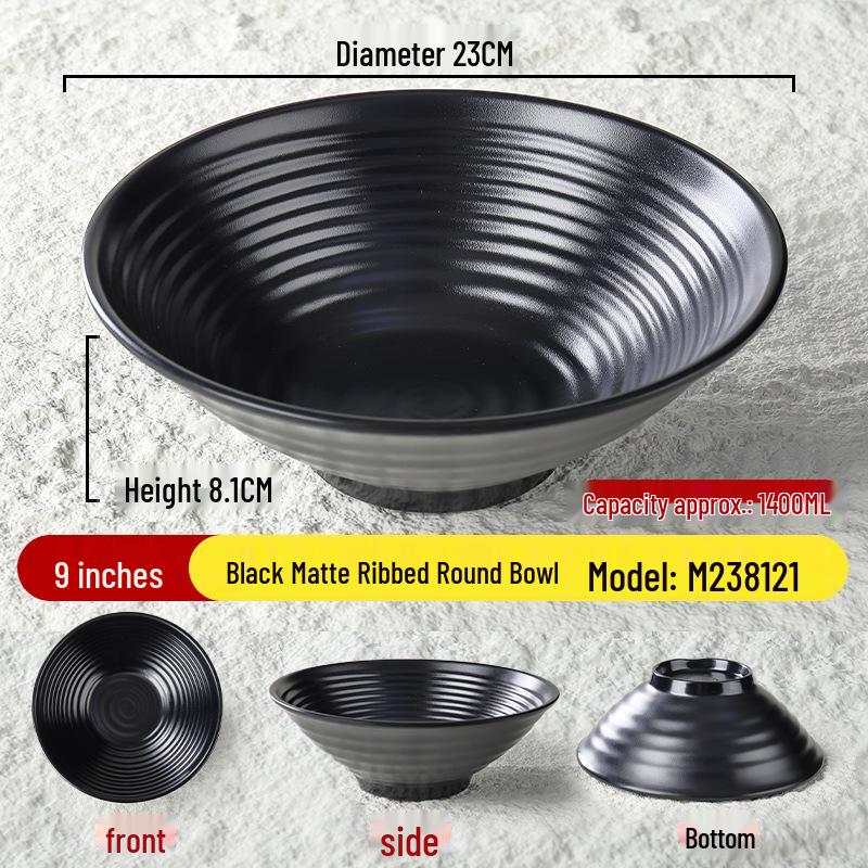 Melamine Black Matte Wide Mouth Noodle Bowl - Drop-Resistant, Perfect for Ramen, Luosifen, Mala Tang