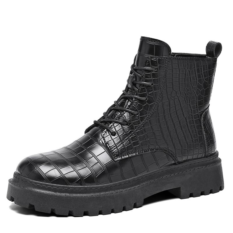 High Quality Retro Crocodile Pattern Men Leather Boots British Style Chelsea Boots Comfy Casual Ankle Boots for Man Botas Hombre