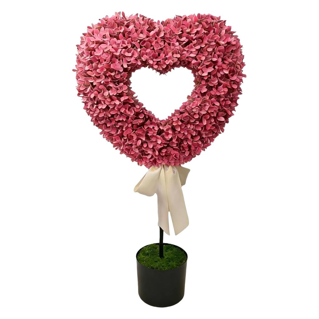 Heart Topiary Outdoor 29.5in Artificial Heart Topiary Plant with Pot and Bow Tie for Wedding Birthday Valentine Day Anniversary