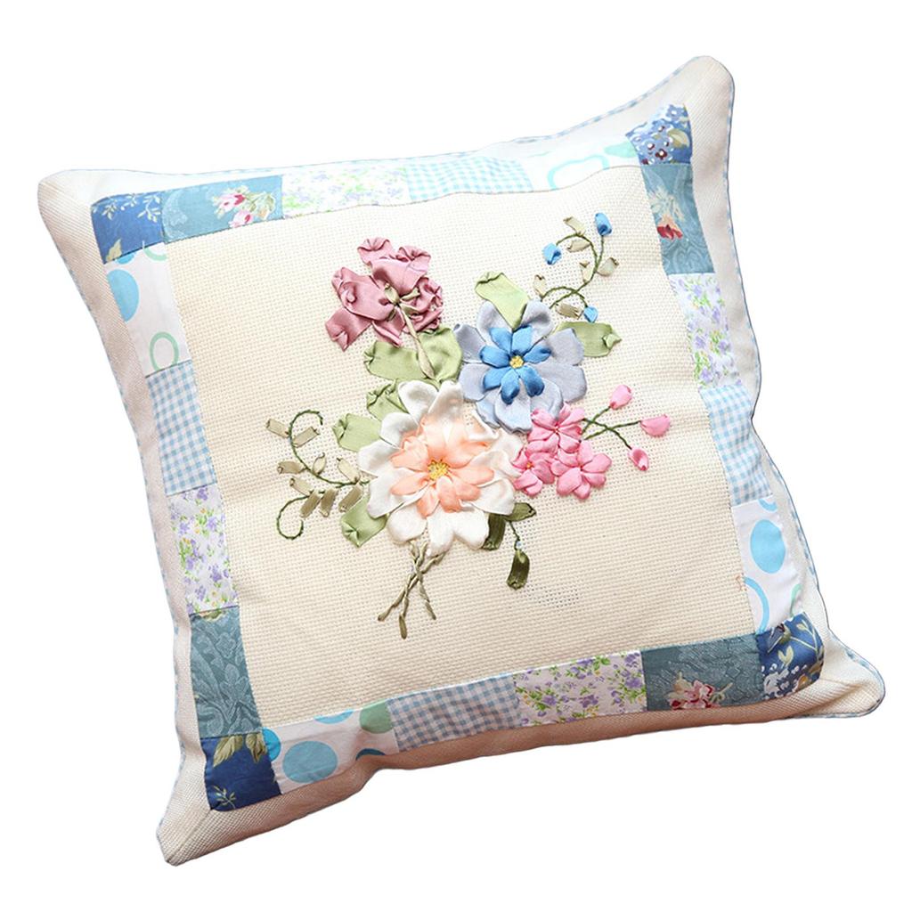Embroidery Pillow Covers Kit Sewing Craft Floral Pattern for Wedding Bedroom Option 1