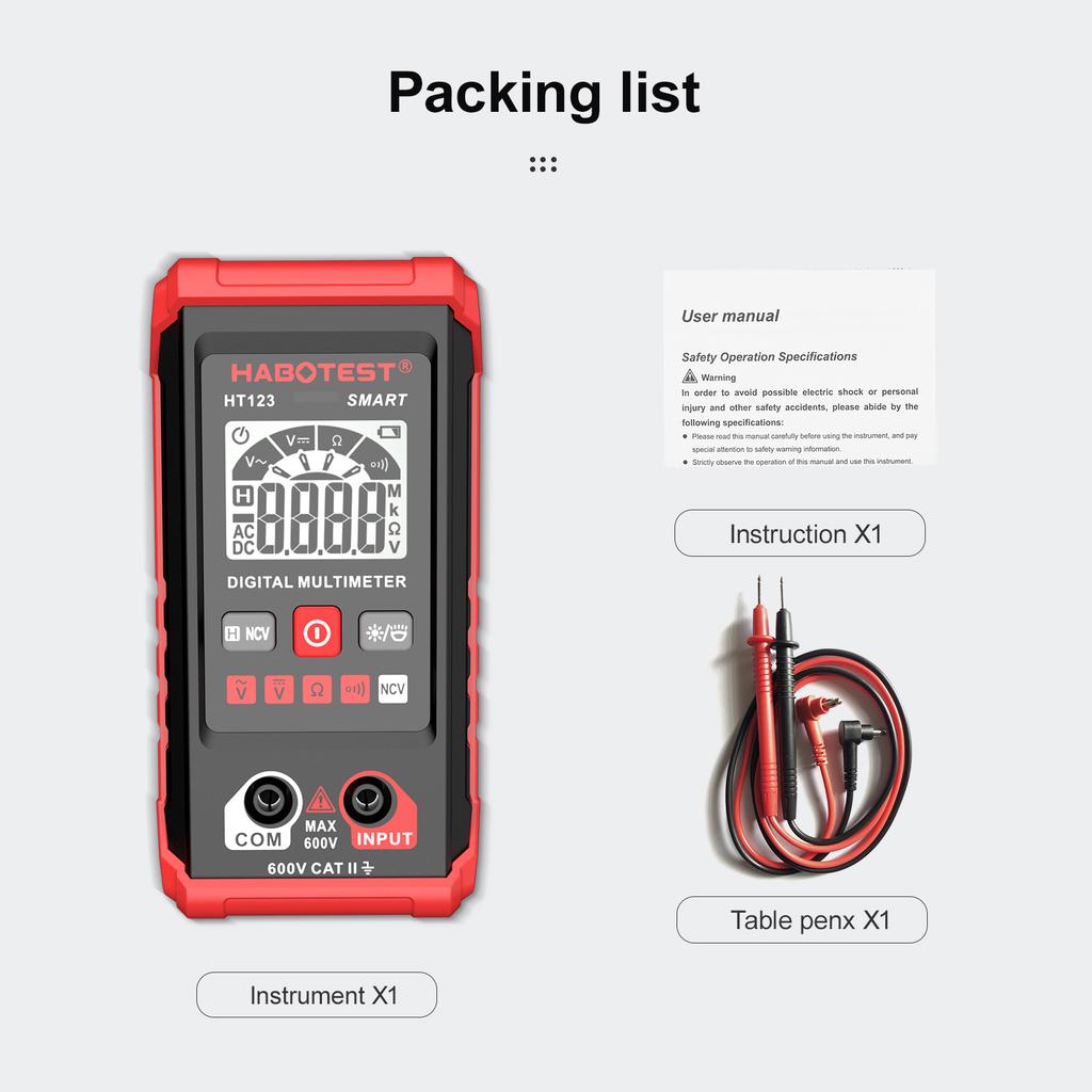 Multimeter Digital Display High Accuracy Backlit Auto Range Intelligent Electrician Mini Multimeter True RMS Multimeter NCV Test