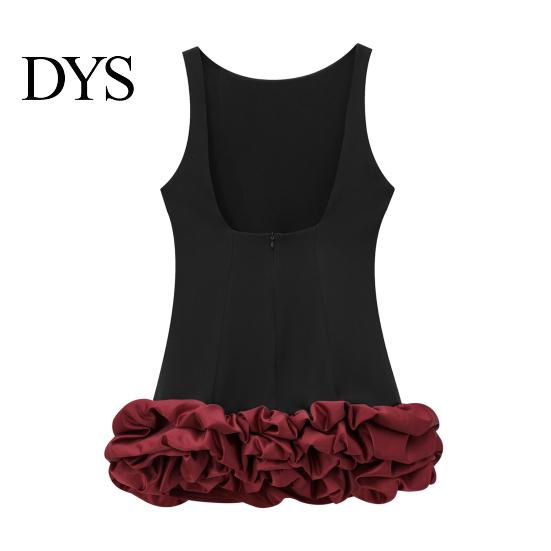 Necklaces Pairing Dress Women Sexy Mini Solid Color Slim Fit Female Sleeveless Pleated O-neck Backless Holiday Party Short Fashionable Hem