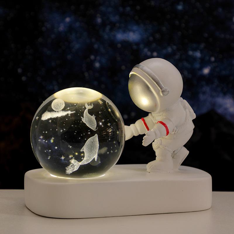 Creative Astronaut Night Light with Crystal Ball Base - Moon Festival Gift Ornament