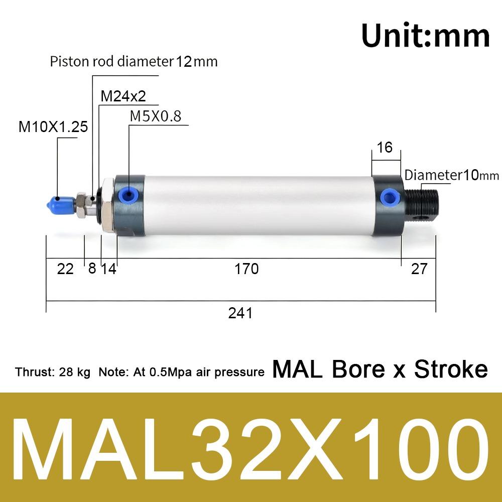 1Pcs 16/20/25/32/40mm Cylind Bore Pneumatic Air Cylinder Double Compressed 25/50/75/100mm Strok MAL Cylinder Aluminum Alloy