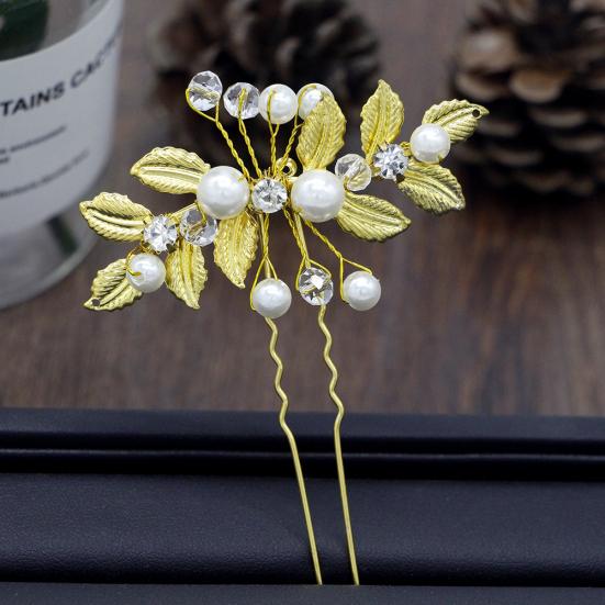 Elegant Women Hairpin Leaves Faux Pearl Hair Clasp Pin Hairstyle Decor Headwear