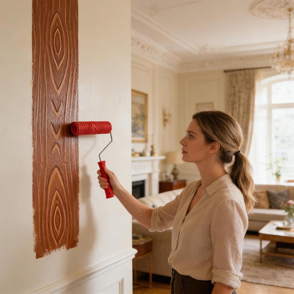 Rouleau à Peinture à Motifs 11 Pièces Caoutchouc Outil Réaliste Avec Manche Grain de Bois Rouleau de Peinture Pour Décoration de Pièce de Maison Meubles