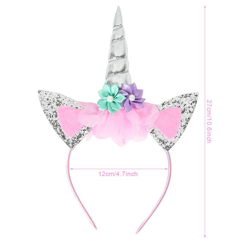 Unicorn Horn Headband Birthday Girl Sash Satin for Girl 1st Birthday Party Decoration Unicorn Theme Party Hair Band Baby Shower