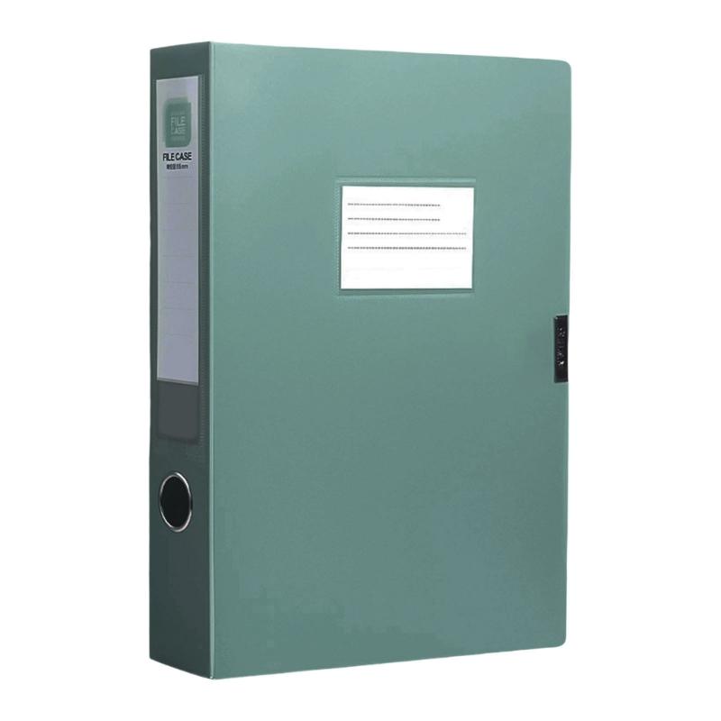 Office File Organiser with Clear Label Window Waterproof Plastic Document Storage Box For School Office 23.2x31.6x3.5cm зелёный