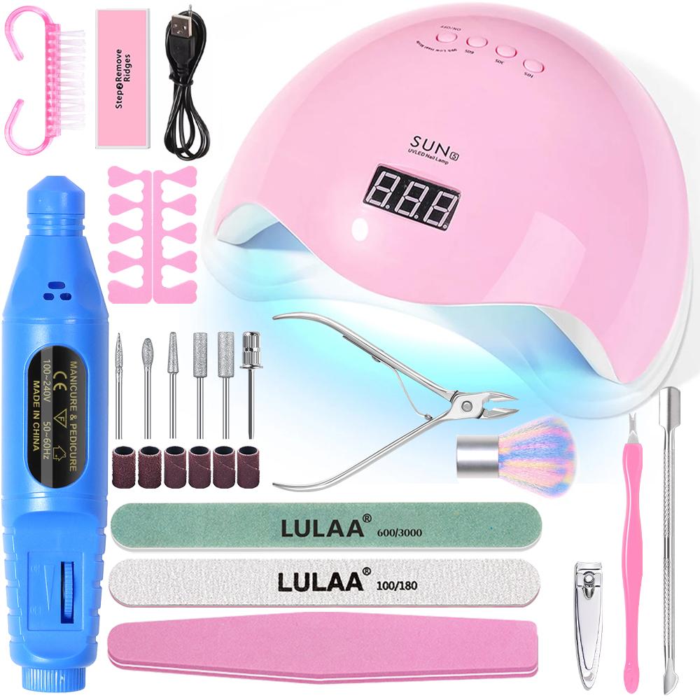 YIKOOLIN 13-in-1 UV LED Nail Lamp Set Electric Drill Professional Nail Art Tool Kit 20000RPM Ideal for Beginners USB