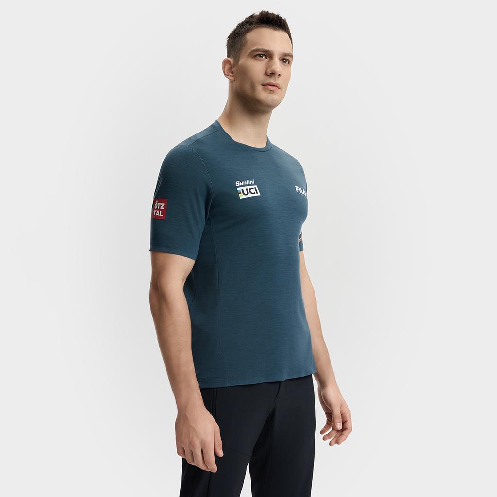 Fila Cycling Comfortable Sports Versatile Breathable Knitted Short Sleeve T-Shirt Men Tops Dark-Reef-Blue A11M518102F-DB