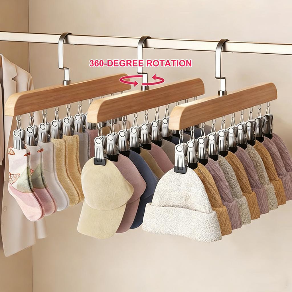Wooden Hanger For Hats Clothing Vertical Storage Space Saving Organizers With Stainless Steel Construction
