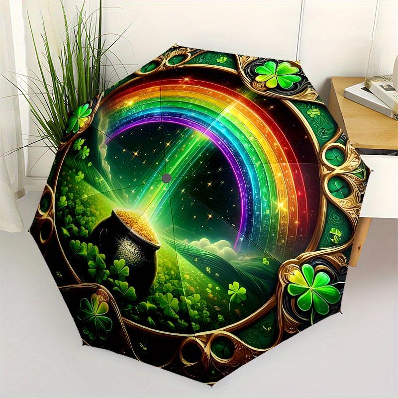 Pot of Gold at the End of the Wall Art DecorUmbrella, Portable 3-Fold Compact Umbrella for Men & Women Gift