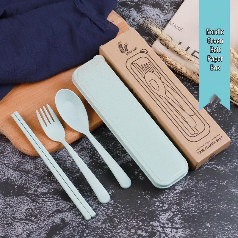 Wheat Straw Tableware Set: Chopsticks, Spoon, Fork with Cute Portable Box
