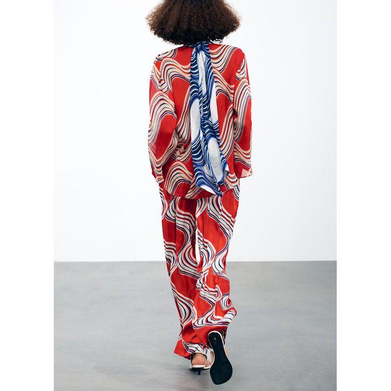Retro Bowknot Decoration Print Shirts 2183051 Comfortable Print Pajamas Style Pants 2183052