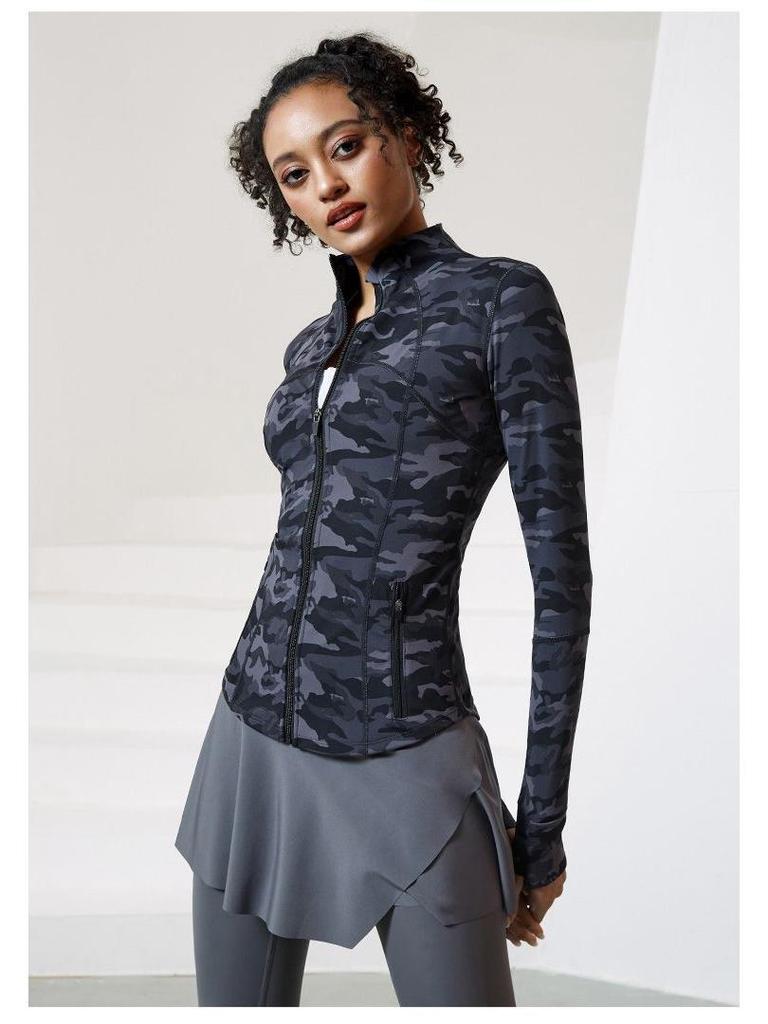 Women's Camouflage Quick-Dry Sports Jacket - Long Sleeve Stand Collar for Running & Yoga