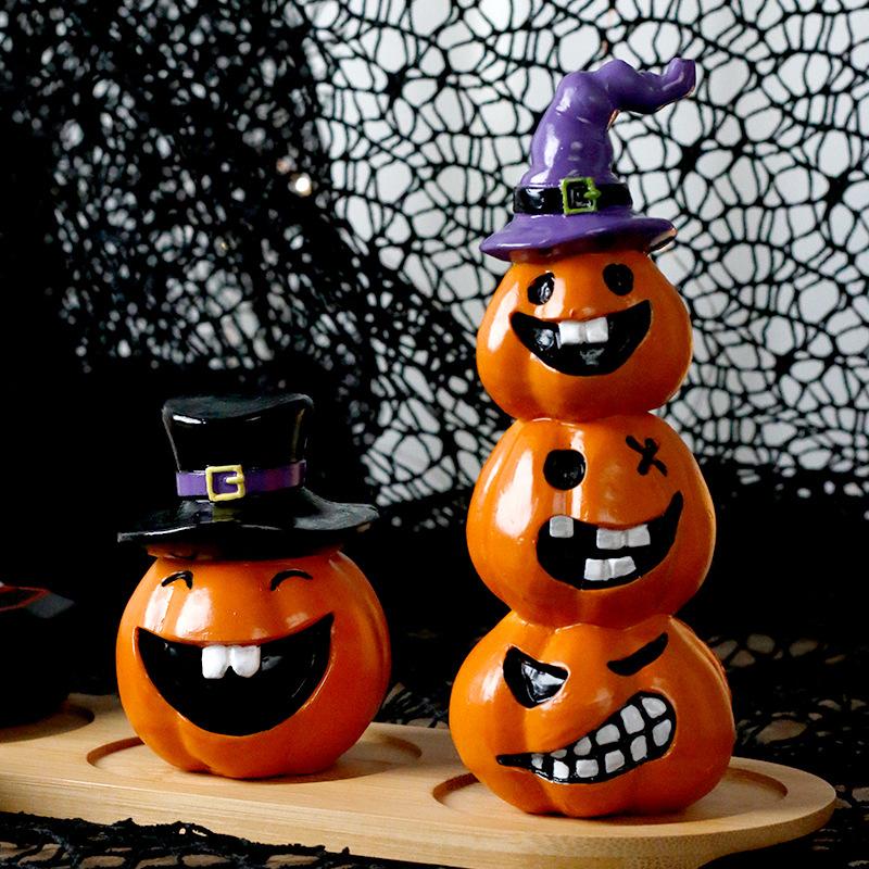 Halloween Decoration - Terrifying Smiling Face Pumpkin Resin Craft - Home Desk Ornament