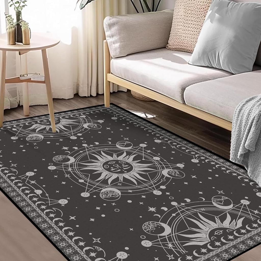 Sun and Moon Rug Boho Celestial Area Rugs for Bedroom Dorm Living Room Bohemian Occult Crescent Solar Stars Galaxy Floor Mat