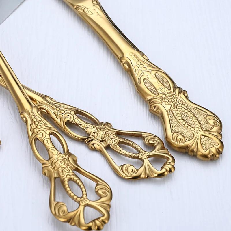 Luxury Spoon and Fork Set Stainless Steel Gold Cutlery Set Food Grade Upscale Royal Tableware European Steak Knife Kitchen Items
