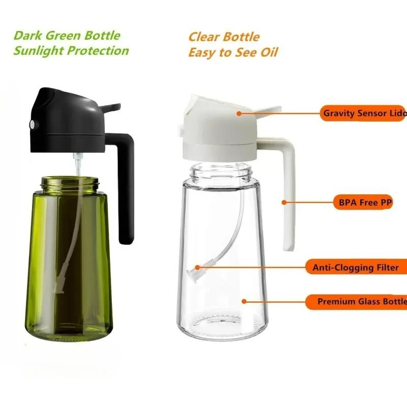 2 In 1 Olive Oil Dispenser Glass Olive Oil Sprayer for Cooking – Bottle for Air Fryer Accessories,Salad, BBQ,Kitchen Gadgets