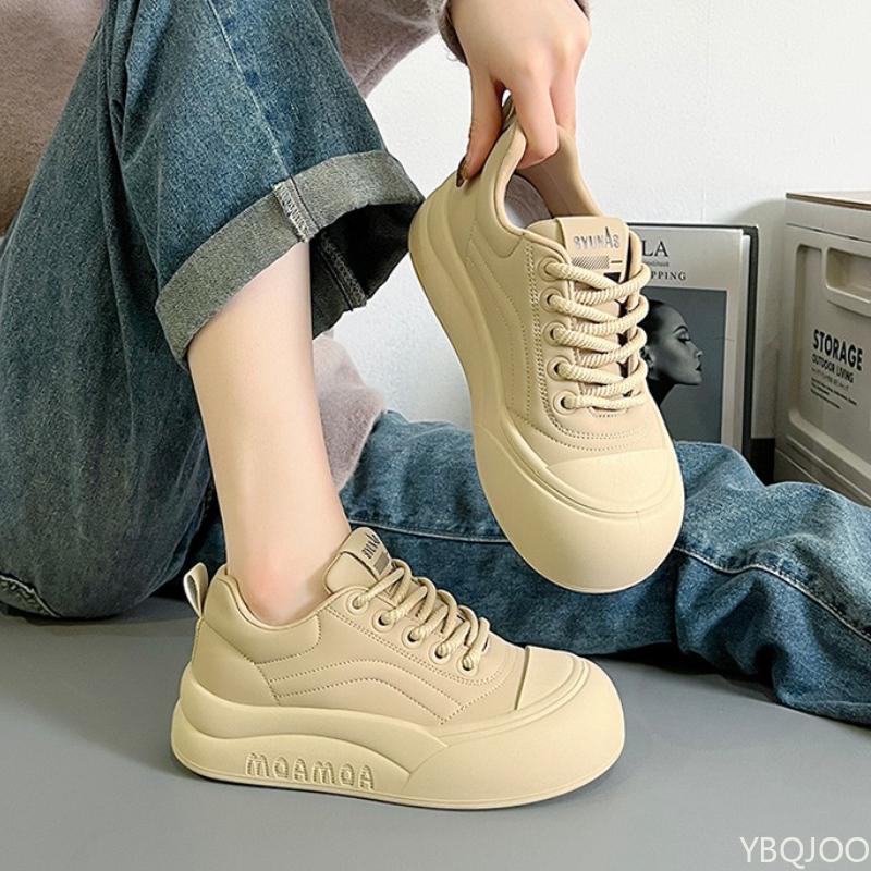 Білі жіночі туфлі для хліба на товстій підошві, нові весняно-осінні туфлі, універсальні, прості, зручні для щоденного носіння, повсякденні спортивні туфлі