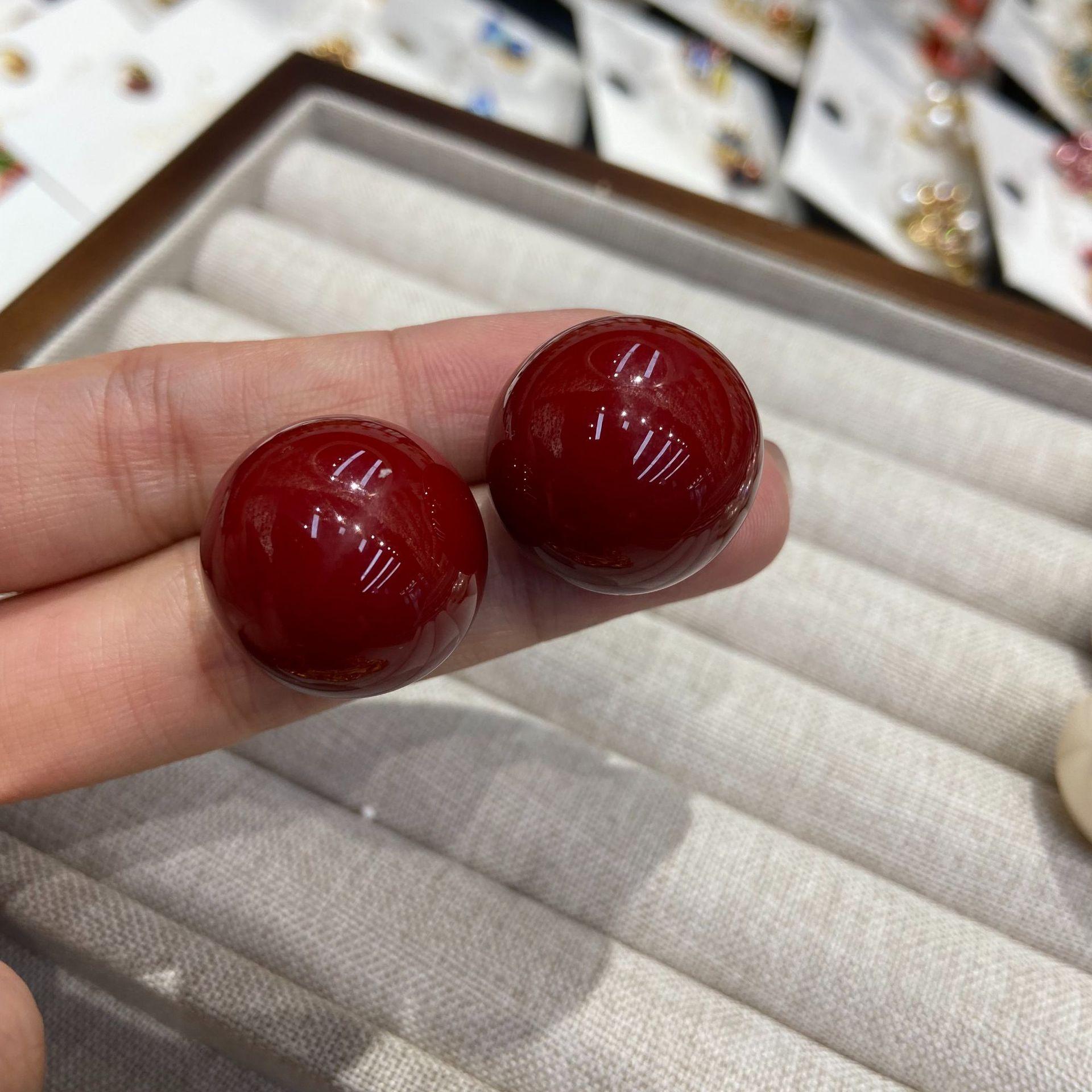 Candy Color Enamel Dripping Oil 20Mm Round Ball Angora Red Big Cherry Stud Earrings Women S Senior Sense French Retro Earrings
