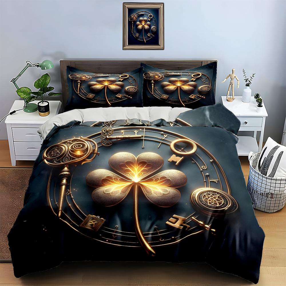 Golden clover design Bedding Duvet cover sets Duvet covers Pillowcases gifts (1 * Duvet Cover 2 * Pillowcases, without duvet insert)