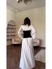 2023 Autumn Black & White Patchwork Waist-Slimming Socialite Maxi Dress for Women