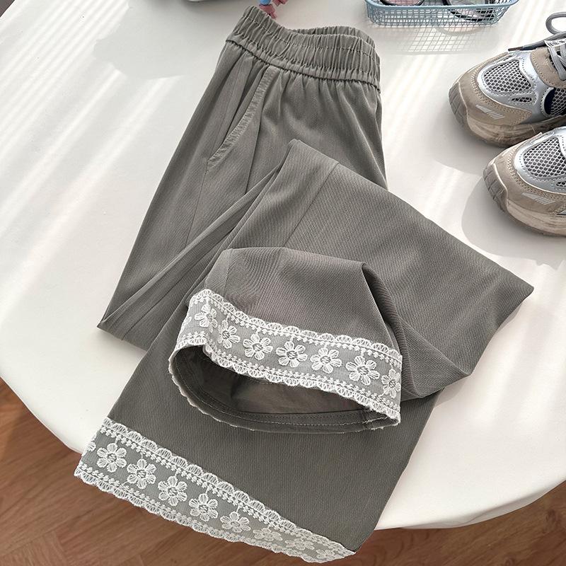 Uncle Radish Lace Jeans Women's Spring and Summer High Waist Skinny Straight Pants Casual Narrow Wide Leg Pants