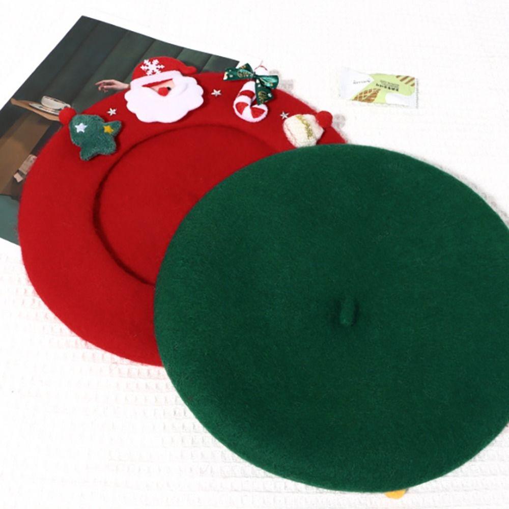 Wool Felt Material Painter Beret Hat Red Green Color Wool Beret Hat Christmas Party