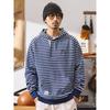 American Retro Heavyweight Terry Hooded High-Weight Striped Sweatshirt for Men, Fleece-Lined, Autumn and Winter Foreign Trade Men's Casual Jacket