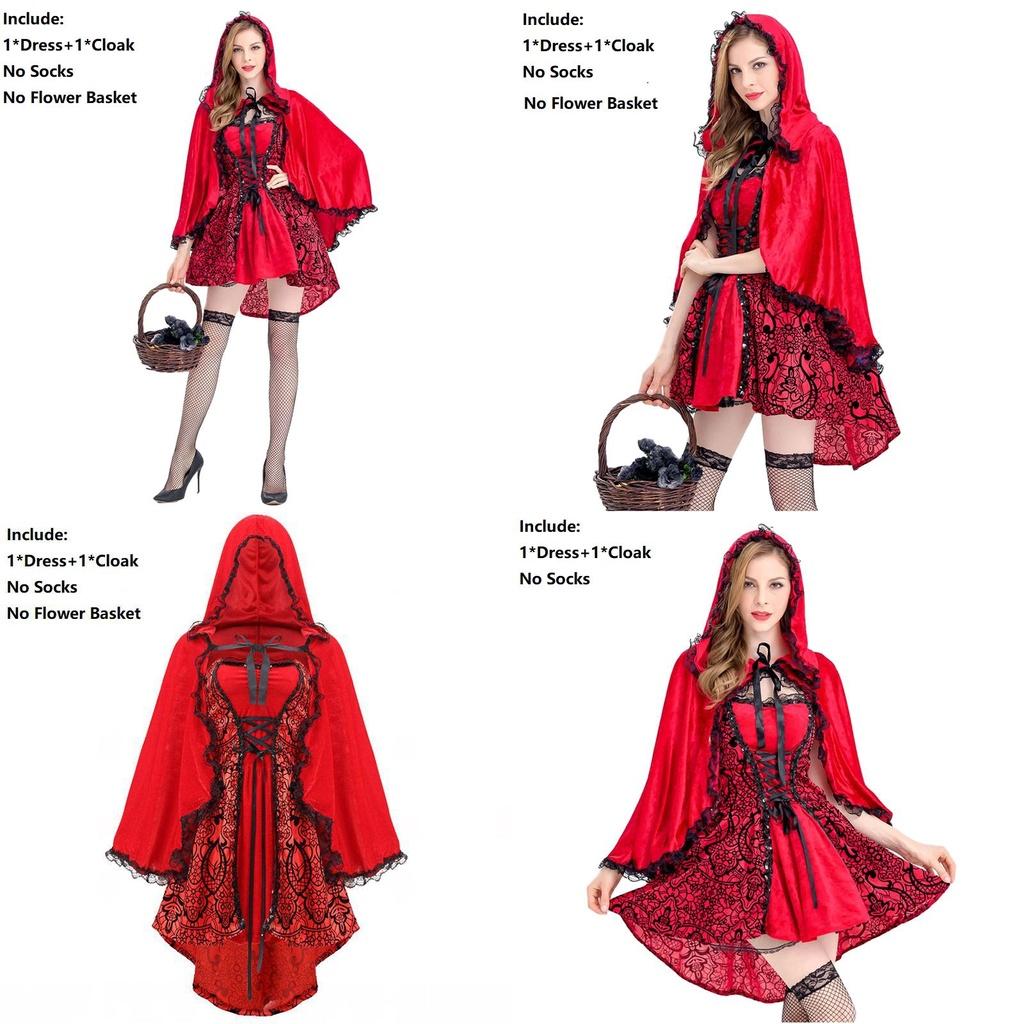 Women Girls Gothic Little Red Riding Hood Cape Fancy Dress Halloween Costume For Adults And Teens