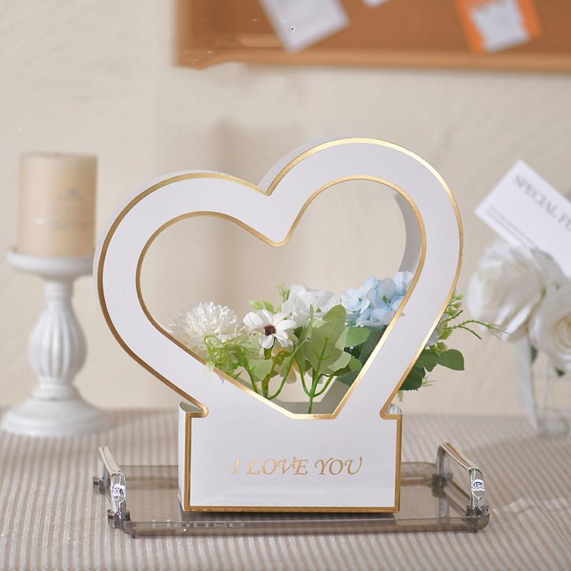 Heart Flower Box Romantic Wrapping Paper Box Women Gift Basket Tote Bag Gift Wrap Paper Love Flower Basket Wedding Supplies