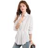 Women's French Style Slimming White Polo Neck Long Sleeve Shirt - 2026 Early Spring Collection