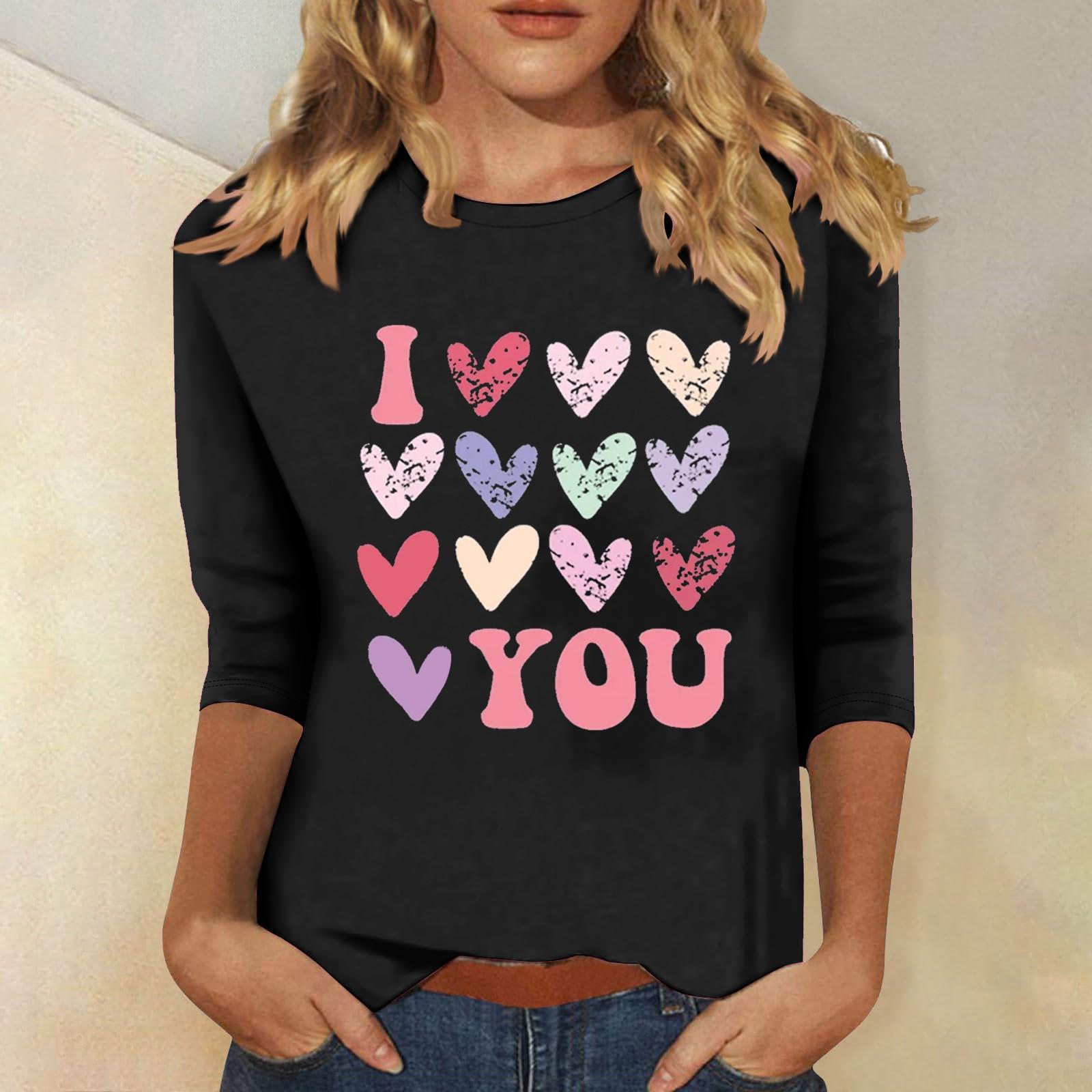 

Женская мода повседневная кофта с рукавом три четверти и круглым вырезом с принтом ко Дню святого Валентина XL небесно-голубой