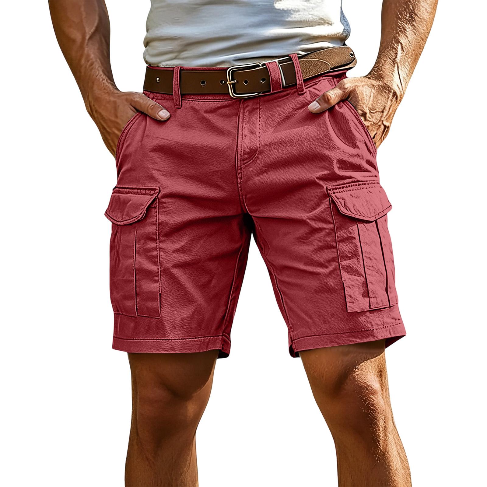 Herren Freizeit Leichte Cargoshorts Fünf Taschen Entspannte Passform Sommer Arbeitsshorts Ohne Gürtel für Outdoor-Aktivitäten M rot