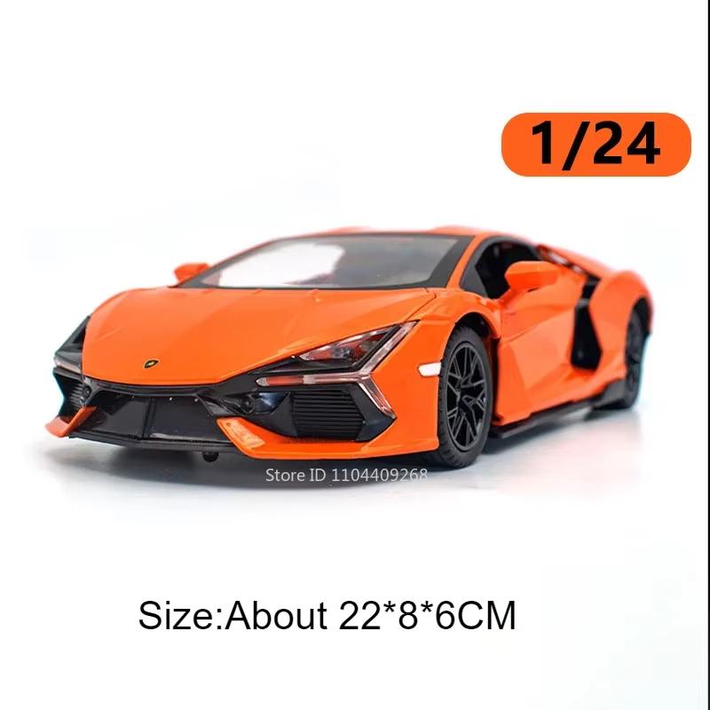 1:24 Scale Lambor Revuelto Car Model Toy Alloy Diecast Sound Light Pull Back Steering Shock Absorber Models Ornaments Gifts