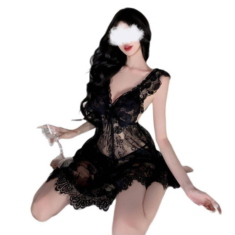 Large size sexy lace nightdress erotic lingerie bed teasing perspective temptation free of passion pajamas pure desire nightgown