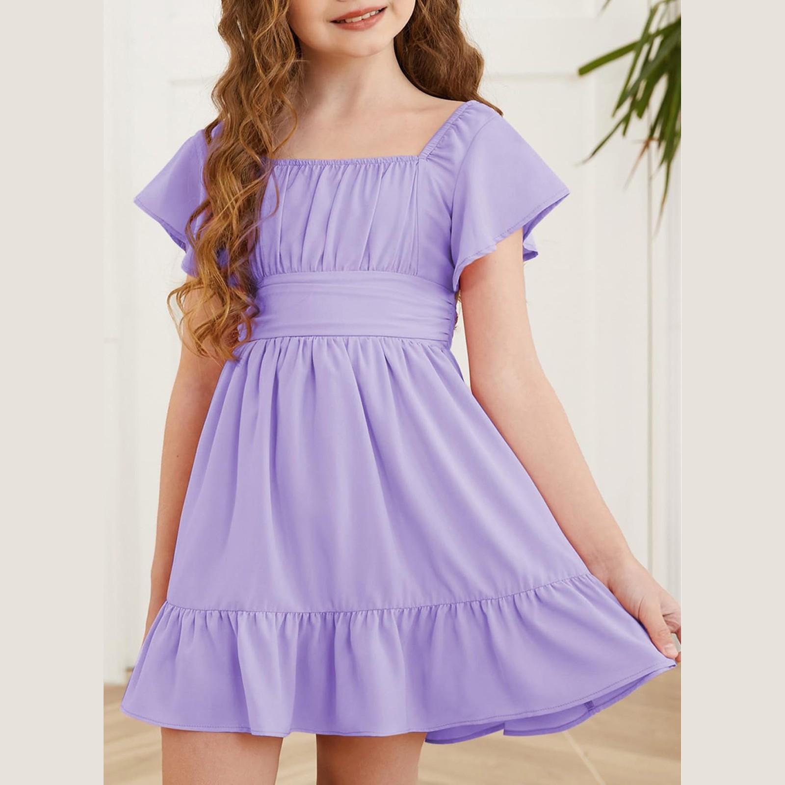 

Летнее платье для девочек - Сарафан с открытыми плечами и оборками 160 светло-фиолетовый