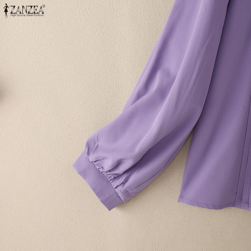 ZANZEA Blouse ample décontractée à manches longues et col en V à volants pour femmes