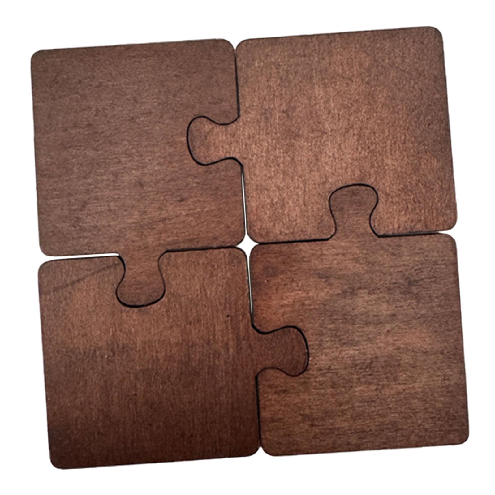 

Solid Wood Drink Coasters Cute Puzzle Tea Cup Pads for Mugs and Glasses Home Gift Set коричневый