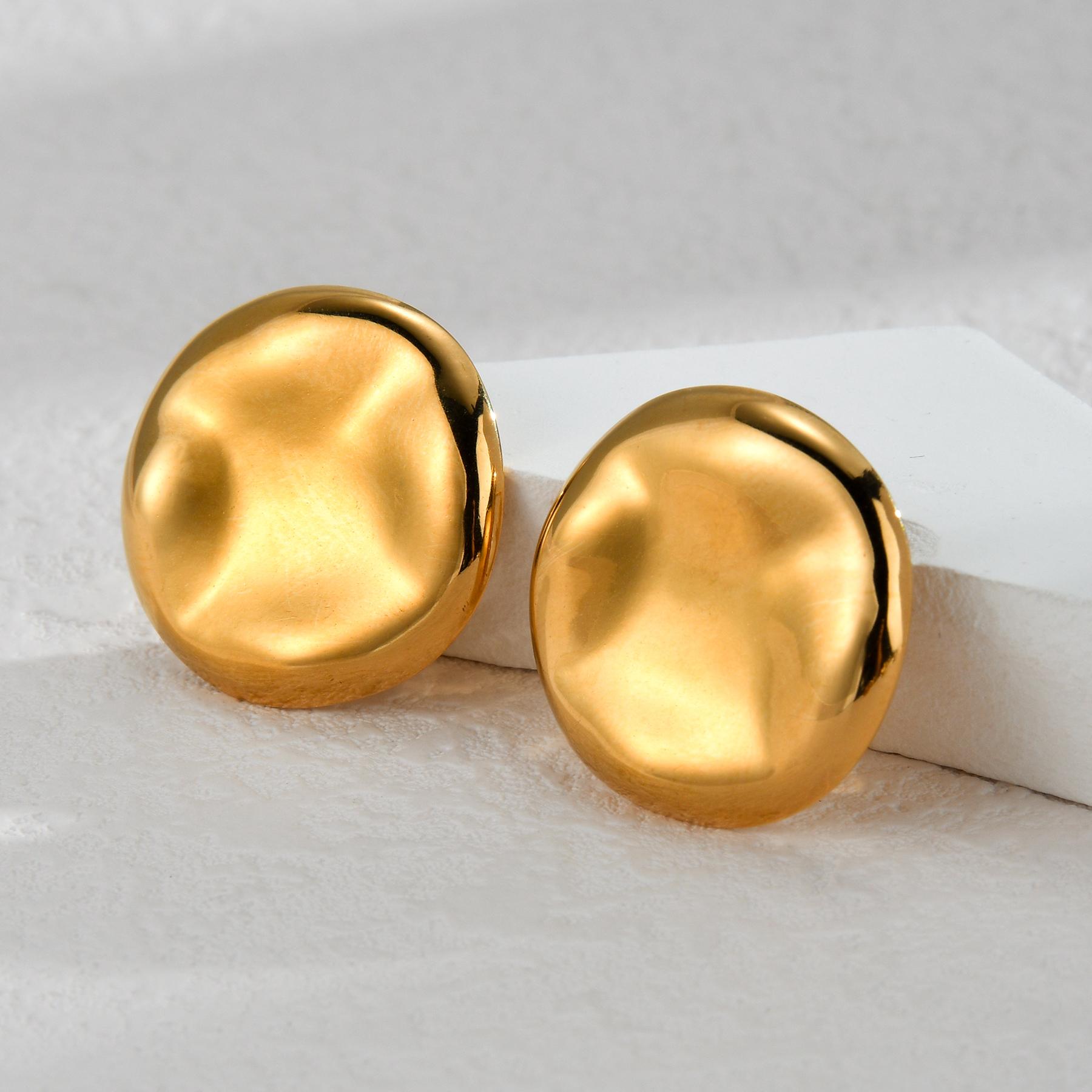 

Atoztide Irregular Round Textured Earrings for Women Girl Stainless Steel Gold Color Exaggerate Trendy Birthday Jewelry Gift