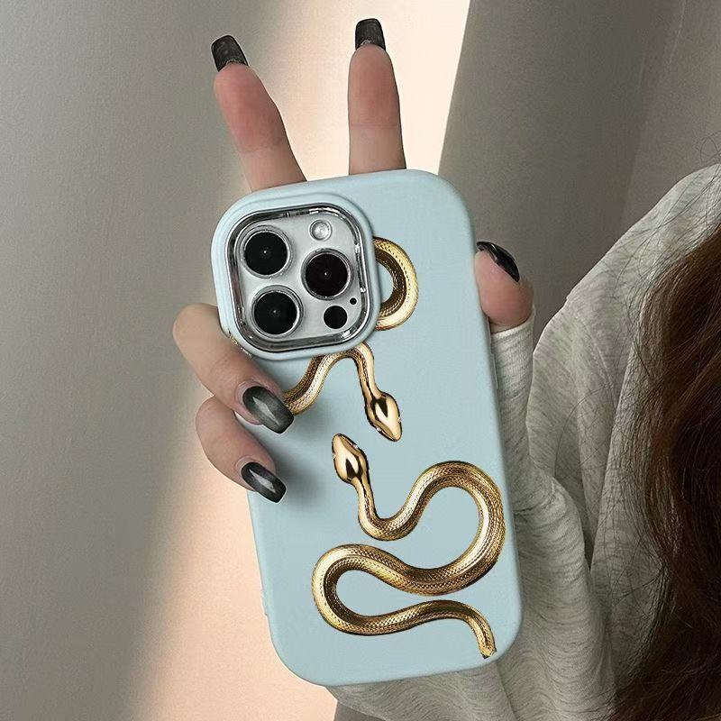 Personalized golden snake for apple 16pro mobile phone case new 15promax plating 14/13/12 anti-drop 11x
